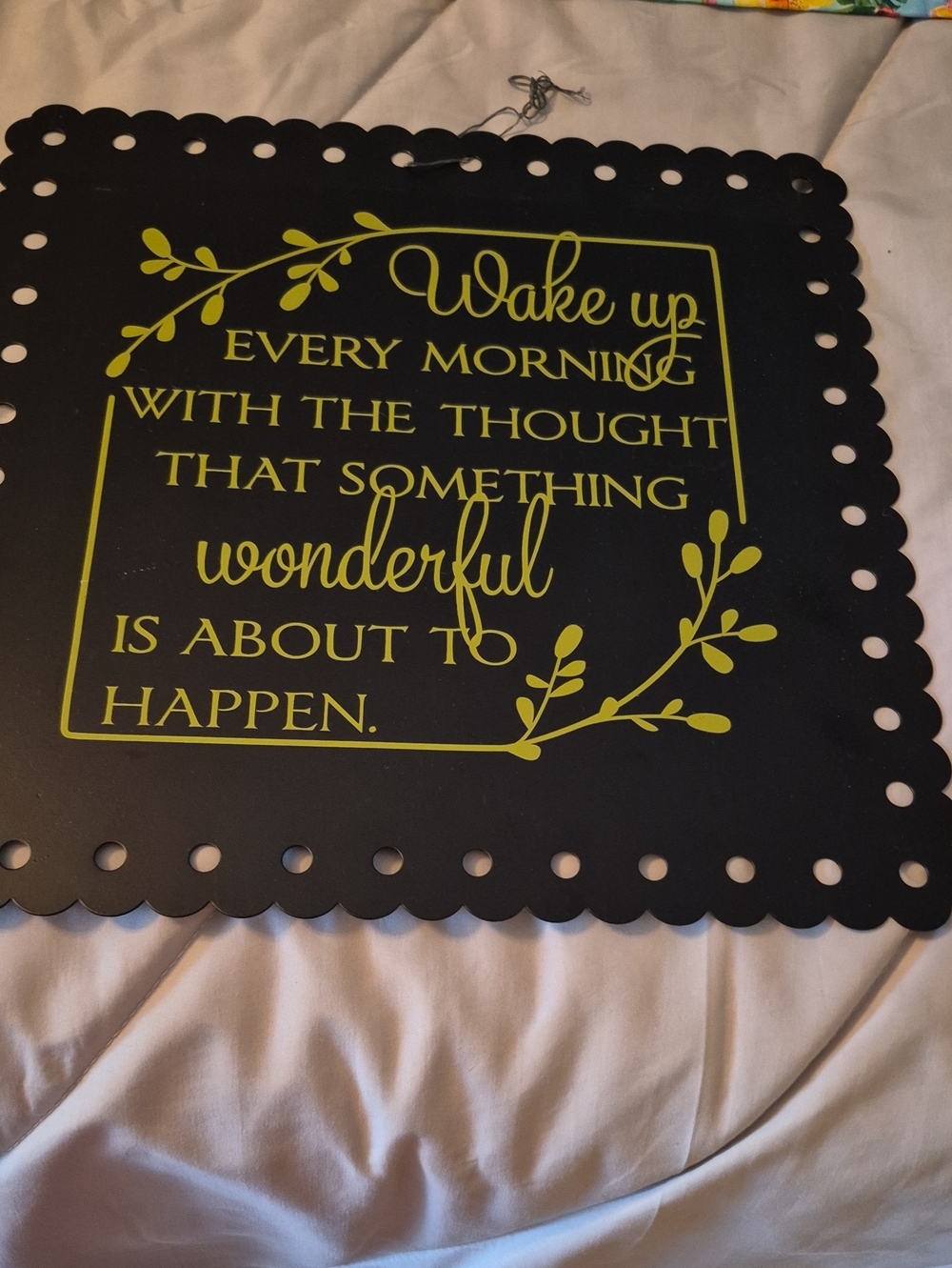 Source Unknown Black Plaque with Lime Green Lettering and Leaf Accents